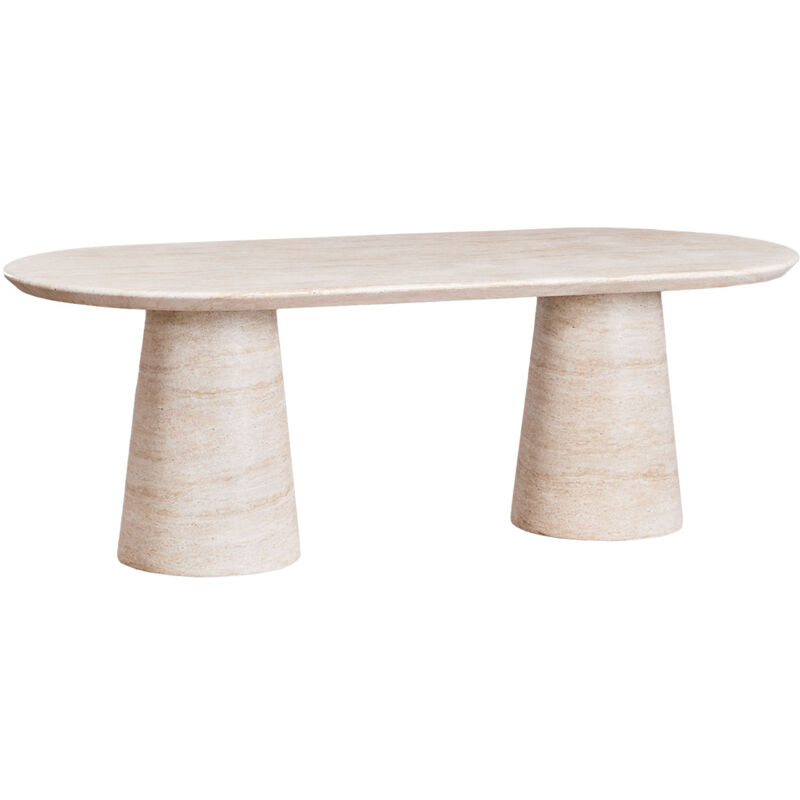 Sklum - Table de salle à manger ovale 220x95 cm en aspect ciment travertin Noemi Travertine