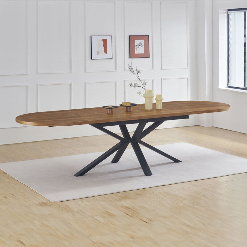 Table à manger ovale extensible 180-300 cm décor chêne brun - VENTER