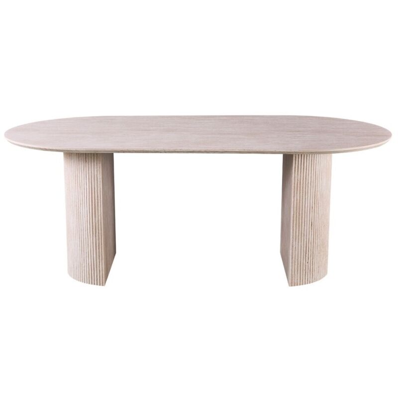 Meublorama - Table à manger ovale vagos – 200 x 100 cm – Coloris travertin – Design contemporain effet pierre