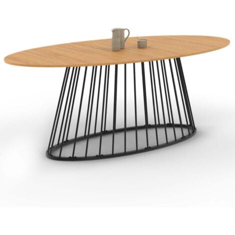 IDMARKET Table à manger ovale YUNA 10 personnes plateau bois et pied filaire en métal noir 200 cm