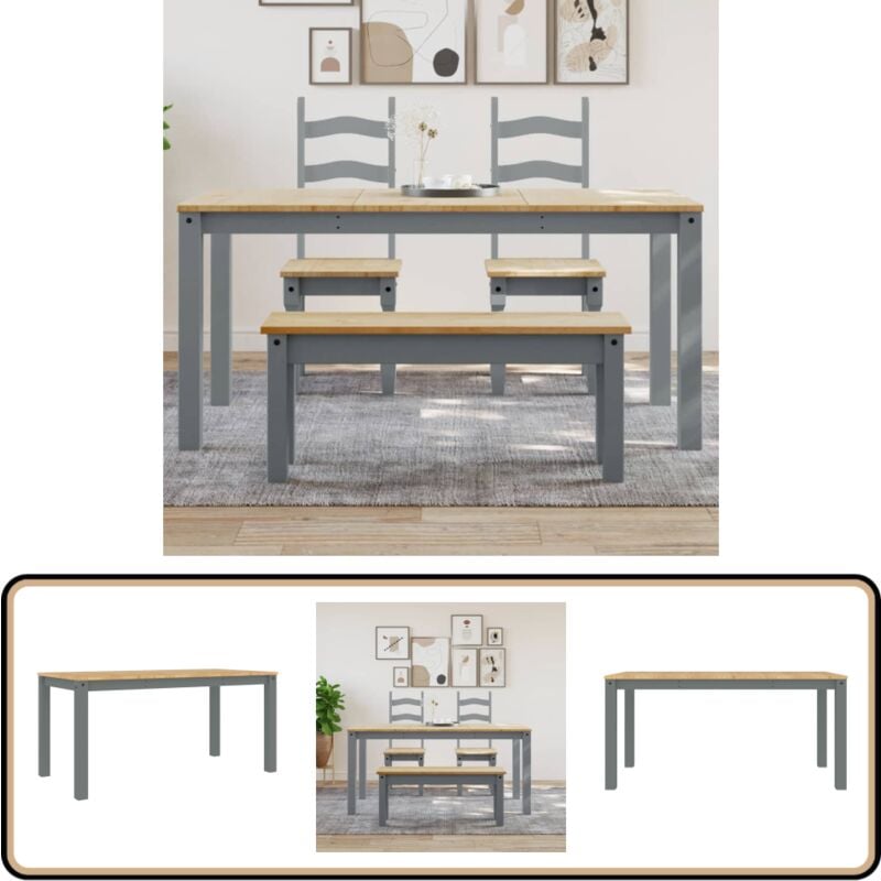 Table à manger Panama gris 160x80x75 cm bois massif de pin - Table à Manger - Table En Bois - Table Ronde - Table Rectangulaire - Mobilier De Salle à