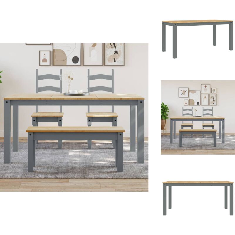 Table à manger Panama gris 160x80x75 cm bois massif de pin - Table à Manger - Table En Bois - Table Ronde - Table Rectangulaire - Mobilier De Salle à