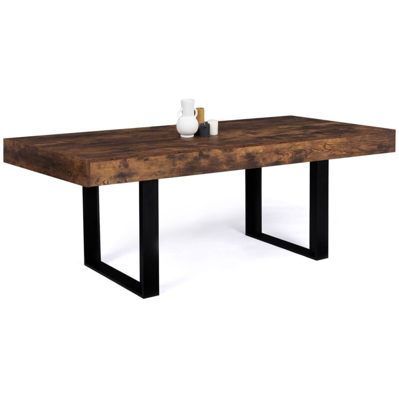 Table à manger rectangle phoenix 8 personnes bois effet vieilli et noir 200 cm