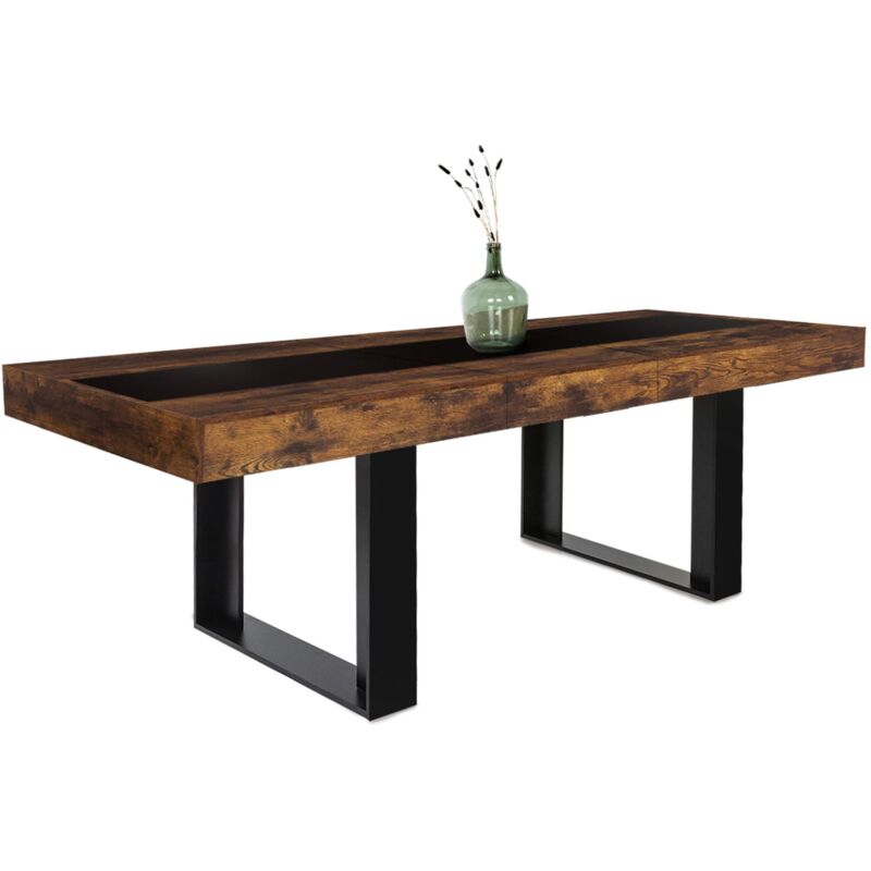 Idmarket - Table à manger extensible rectangle phoenix 4-8 personnes bois effet vieilli et noir bande centrale noire 160-200 cm