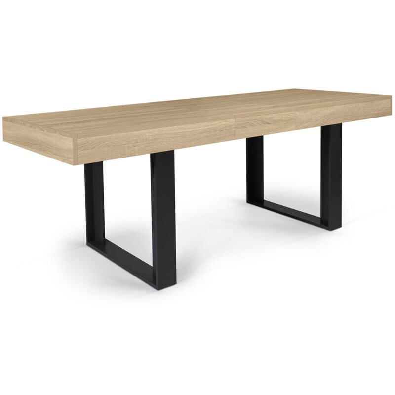 Table à manger extensible Idmarket phoenix - 6-10 personnes - Bois et noir - 160-200 cm - Bois-clair