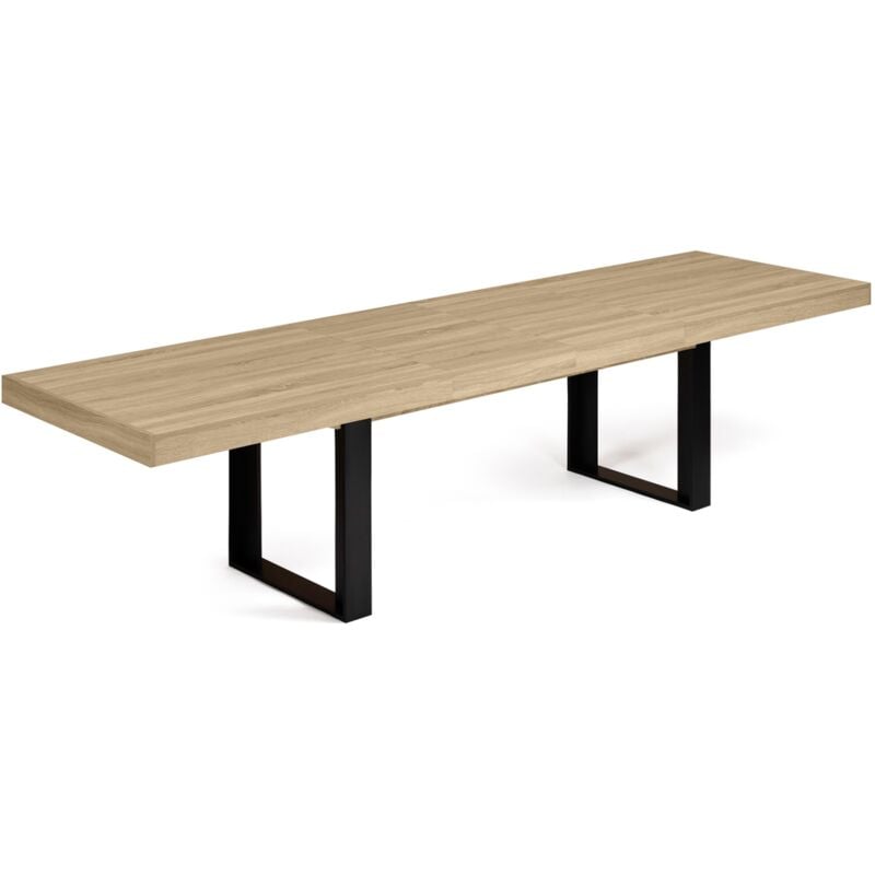 Table à manger extensible rectangle phoenix 6-12 personnes bois et noir 200-300 cm