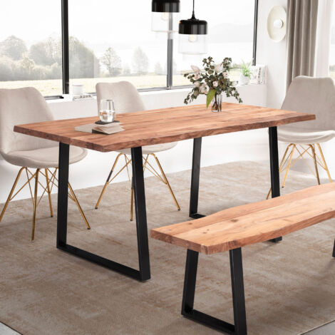 Table à manger pieds U 160x80x76 cm en acacia naturel et métal noir