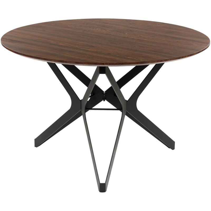 Beliani - Table à Manger Plateau Bois Sombre Pieds Métal ⌀120 cm en mdf Glamour Moderne Allure