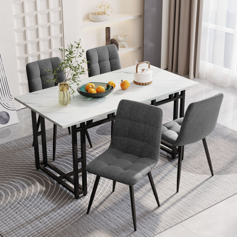 Modernluxe - Table à manger - plateau effet marbre - pieds en métal- 140x80cm - Noir