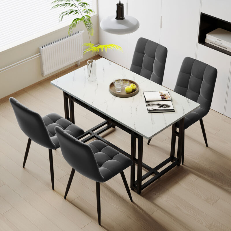 Modernluxe - Table à manger - plateau effet marbre - pieds en métal- 120x70cm - Noiroir