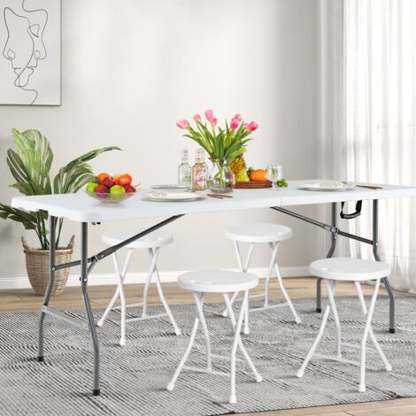 Table à Manger Pliante 180 CM Table en Plastique Robuste avec Poignée Pieds en Métal & Patins Antidérapants Table Utilitaire Longue en Deux