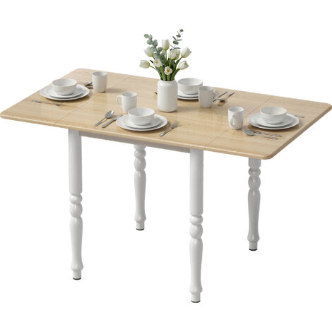 Table à manger pliante 2-6 personnes 74-134 cm, table cuisine abattants, pieds acier, bois naturel