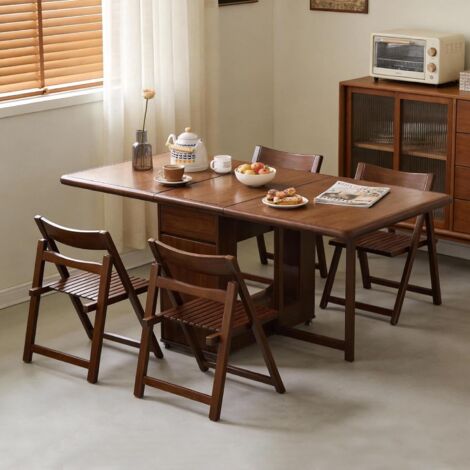 Table à Manger Pliante en Bois Massif Marron  avec 4 Chaises,150cm