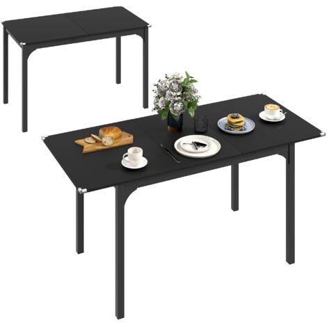 Table à manger pliante et extensible de 4 à 6 personnes, pieds en acier, pour petits espaces, salle à manger, noir