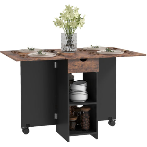 Table à manger pliante extensible pour 2-4 personnes, 2 abattants, 120x72x75 cm, style rustique noir