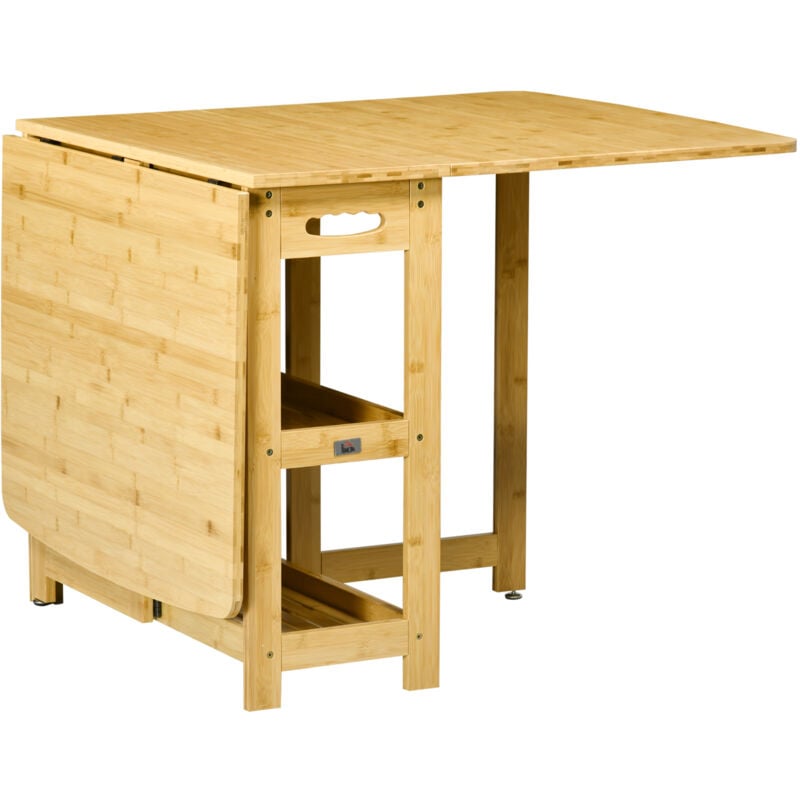 Table à manger pliante pour cuisine avec compartiments de rangement 149,5x80x73,5cm, bois de bambou