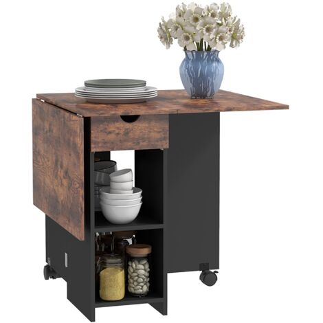 Table à manger pliante table de cuisine extensible pour 2 à 4 personnes 2 abattants 120 x 72 x 75 cm rustique et noir