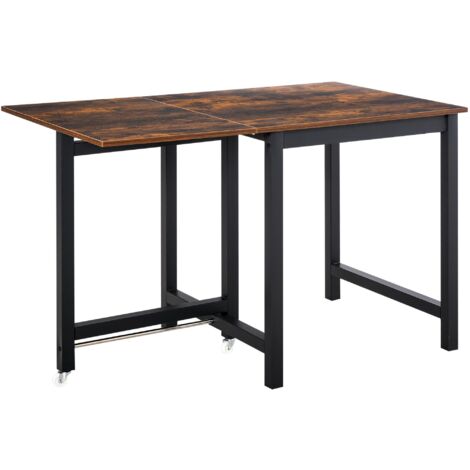 Table à manger pliante, table industrielle, pliante, en métal et en bois, économisant de l’espace, brun