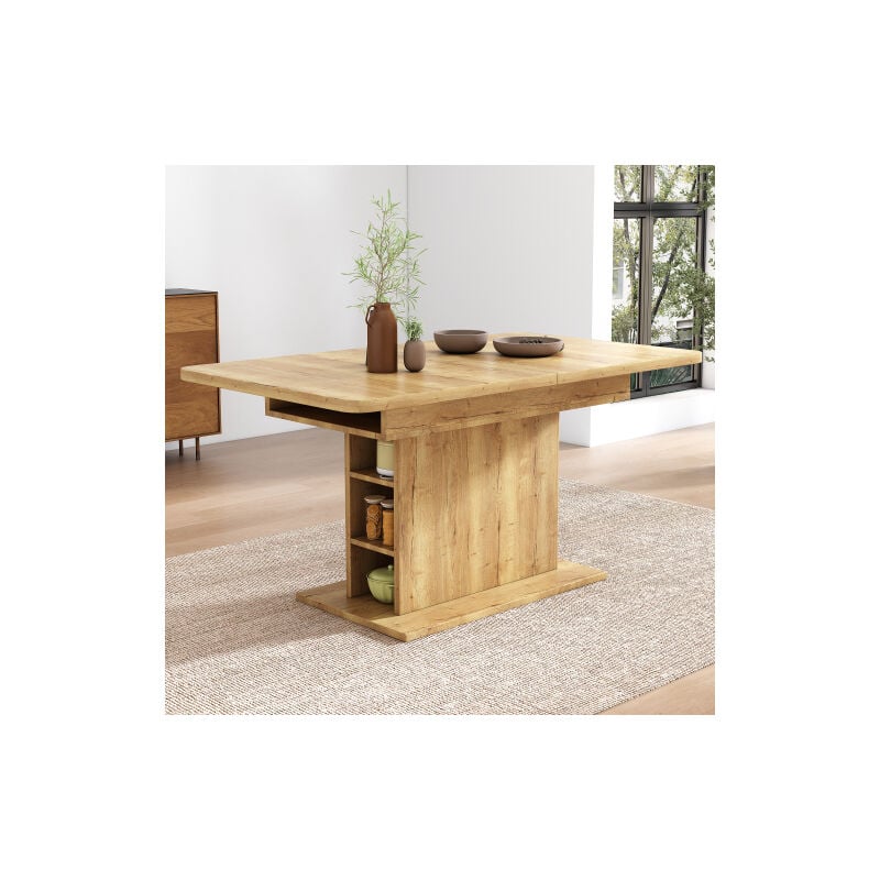 Wishdor - Table à manger extensible, table à manger rectangulaire avec espace de rangement, naturel