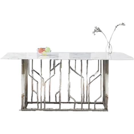 Table à Manger PORTOFINO – Chrome & Verre Marbre Blanc – 180x90x75 cm