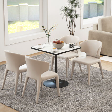 Table à manger pour 4 personnes table de cuisine style moderne avec plateau effet marbre et base ronde, 70 x 70 cm, blanc
