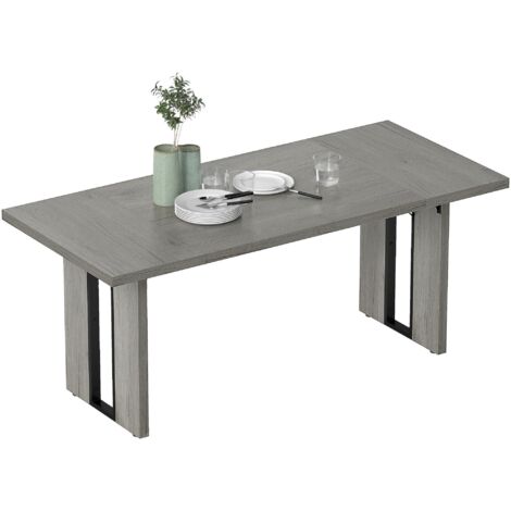 Table à manger pour 8 personnes, table de cuisine à dessus épais, salon rectangulaire et table à manger de style industriel, 180x80x75 cm, gris