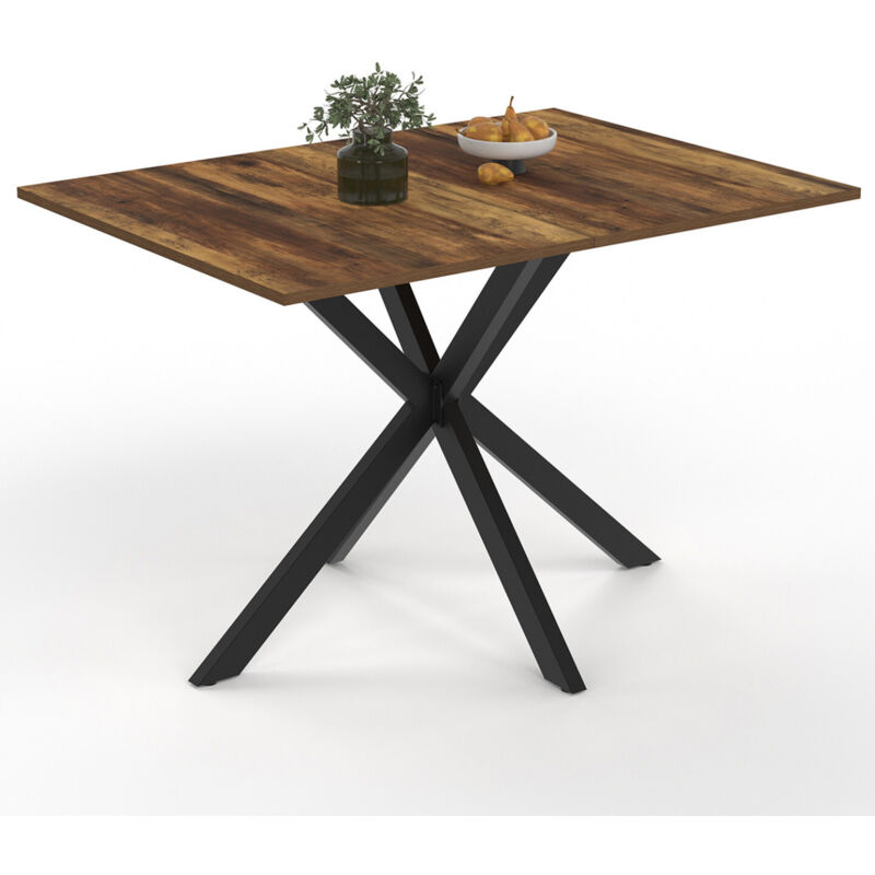 Idmarket - Table à manger rectangle alix 6 personnes pied araignée noir et plateau bois foncé hawkins 110 cm