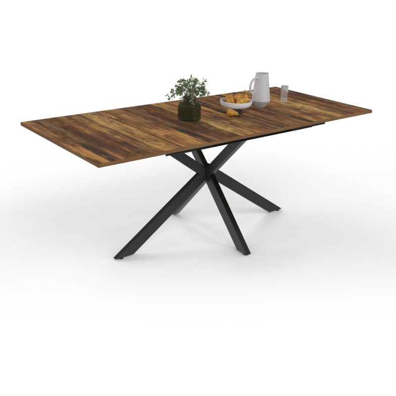 Table à manger extensible rectangle alix 6-10 personnes pied araignée noir et plateau bois foncé hawkins 160-200 cm