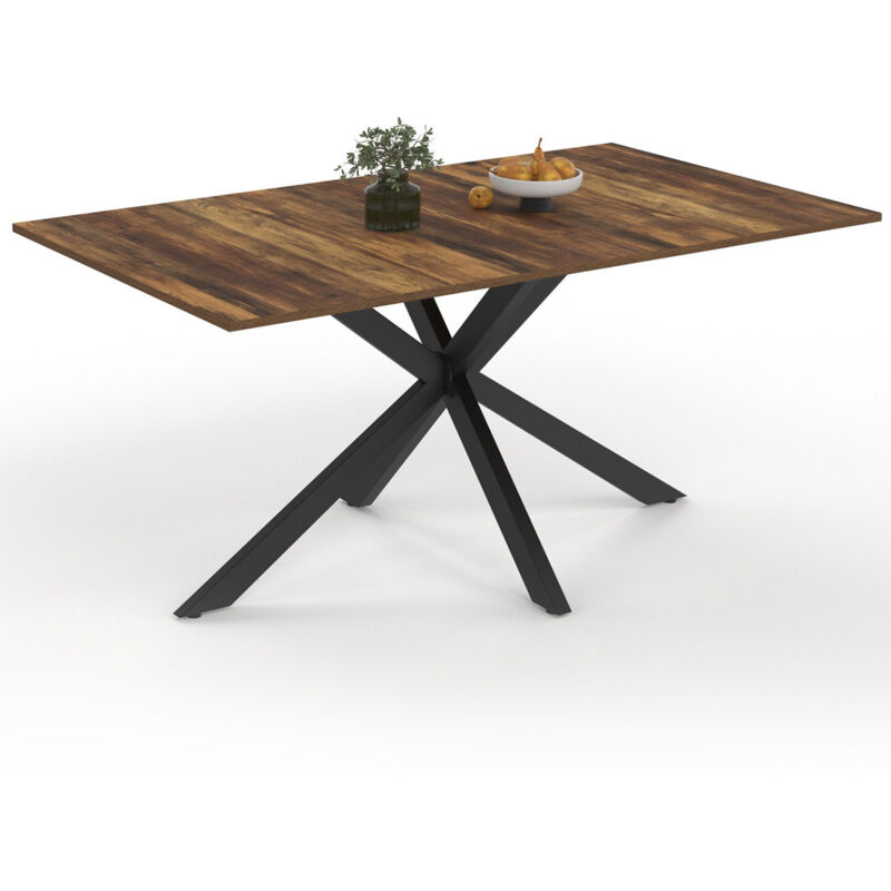 Idmarket - Table à manger rectangle alix 8 personnes pied araignée noir et plateau bois foncé hawkins 160 cm