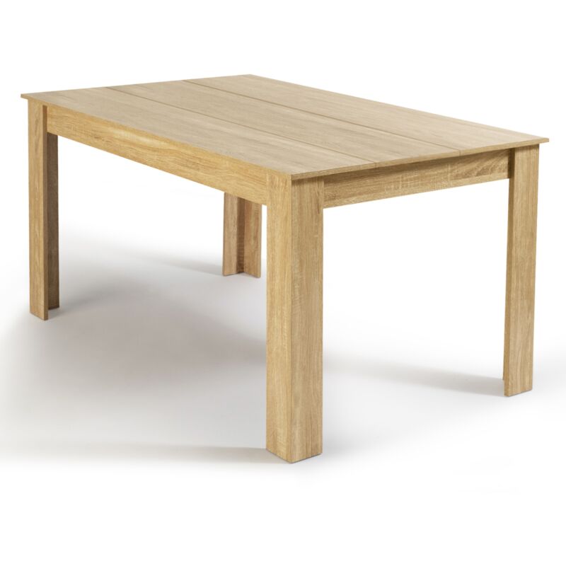Table de salle à manger en bois imitation hêtre 6 personnes