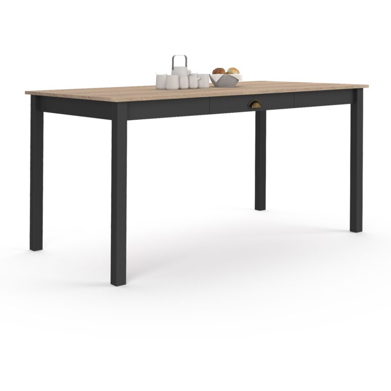 Idmarket - Table à manger rectangle isis 8 personnes avec tiroir bois et noir 150 cm