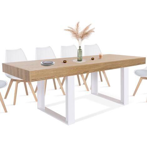 IDMARKET Table à manger rectangle PHOENIX 10 personnes bois et blanc 200 cm