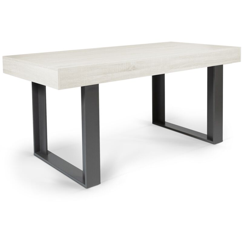 Idmarket – Table à manger extensible rectangle 160 cm – Bois mélaminé gris – 6 personnes – Design moderne et robuste – Pieds stabilisés