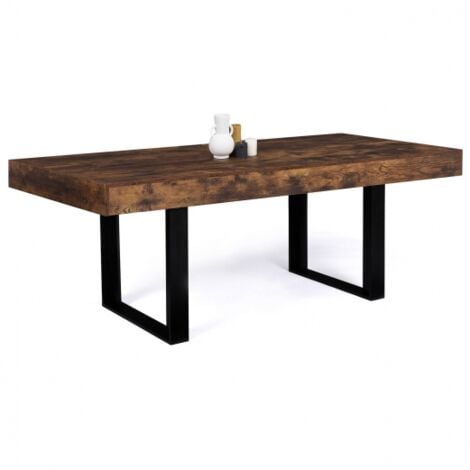 Table à manger rectangle PHOENIX 8 personnes bois effet vieilli et noir 200 cm