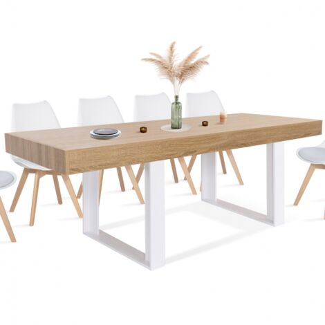 Table à manger rectangle PHOENIX 8 personnes bois et blanc 200 cm
