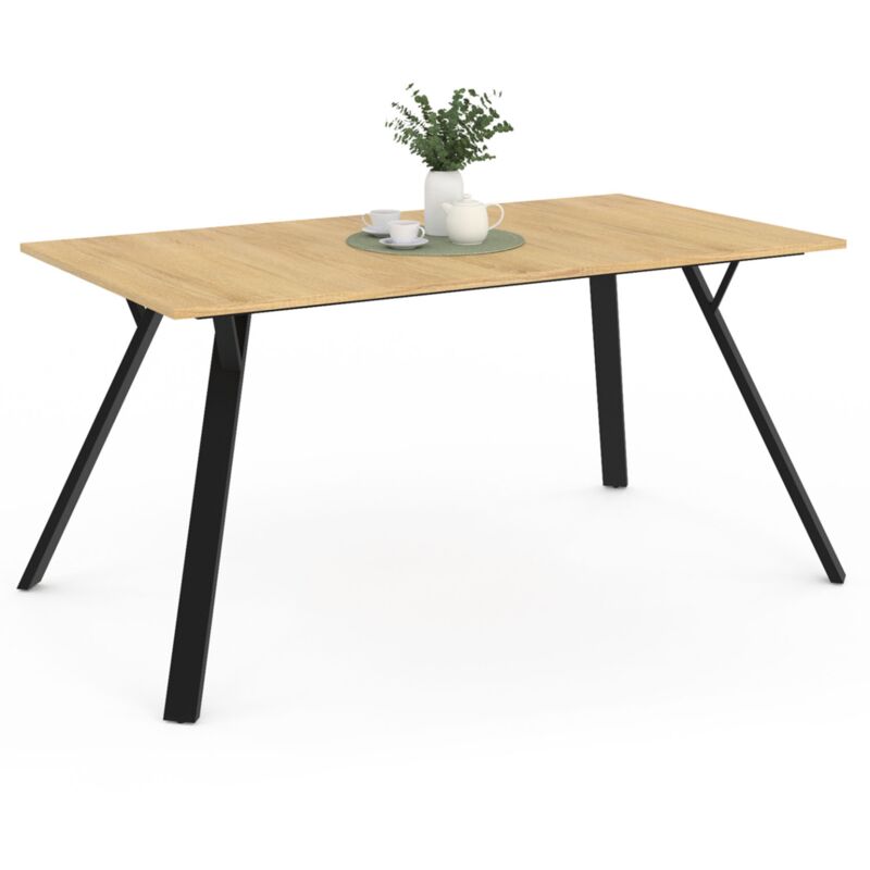 Table à manger rectangle yseult 8 personnes bois et noir design industriel 160 cm