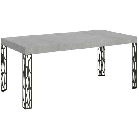 Table à manger rectangulaire 180 cm gris béton et pieds métal gris foncé Gisa
