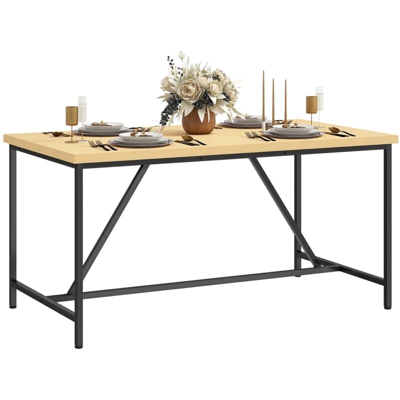 Homcom - Table à manger rectangulaire 6 personnes style industriel - dim. 150L x 80l cm - acier noir effet bois pin clair