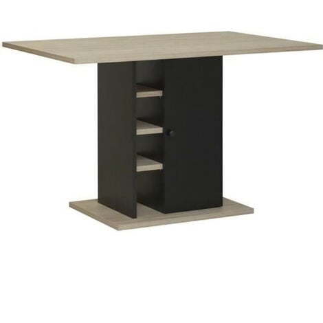 Table a manger rectangulaire avec rangement 1 porte - Décor chene et noir - L 120 x P 80 x H 75 cm - OXFORD
