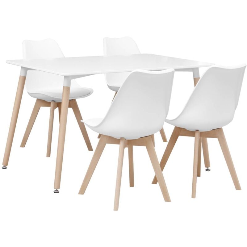 Table à manger rectangulaire bois 120cm blanc - Hedvig - 4 chaises, 4 places, scandinave, pieds bois - Blanc