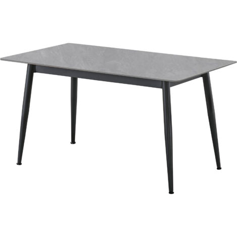 Table à manger rectangulaire coloris effet marbre gris et pieds en métal Noir - Longueur 140 x Largeur 80 x Hauteur 75 cm