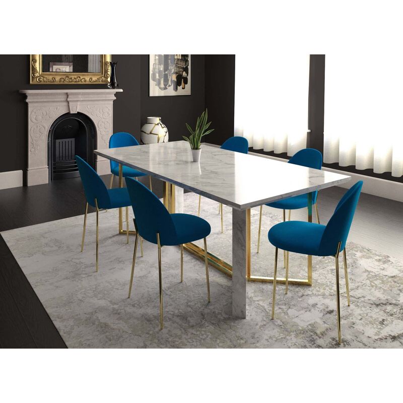 Deco In Paris - Table à manger rectangulaire design effet marbre blanc et doré ERIKA
