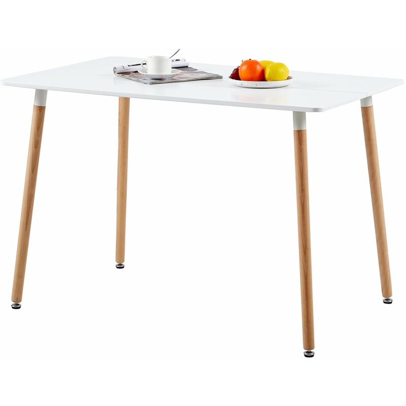 Eggree - Table à Manger Rectangulaire en Bois Style Scandinave - 110 x 70 x 73 cm - Blanc