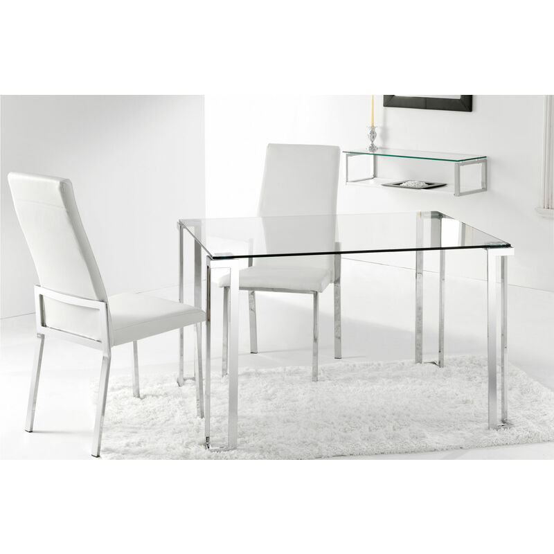 Table à manger rectangulaire en verre avec pieds chromés, Longueur 120 X largeur 80 cm -PEGANE-