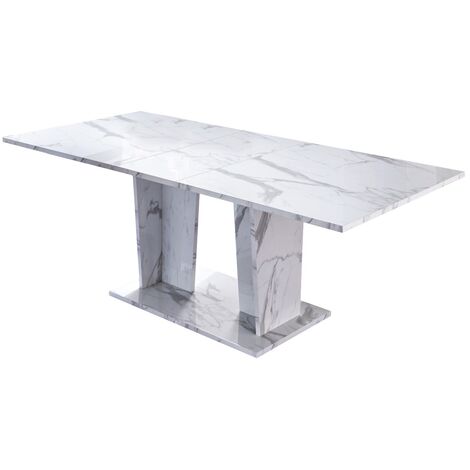 Table à manger rectangulaire extensible bois blanc effet marbre vernis Botela 180 à 225cm