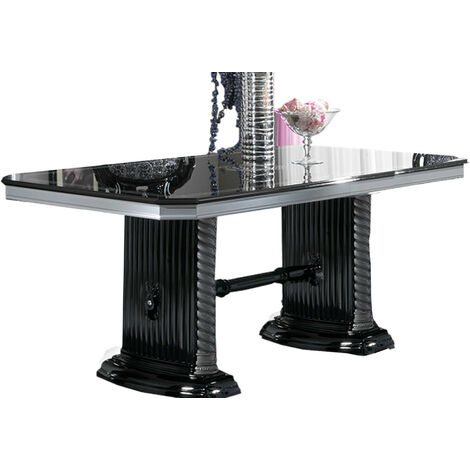 Table à manger rectangulaire extensible bois vernis laqué brillant noir et gris Vinza 185 à 230cm