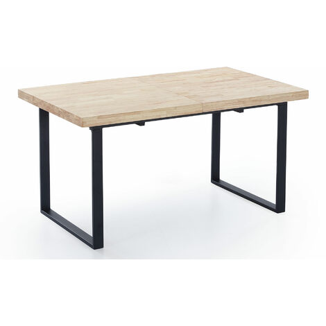 Table à manger rectangulaire extensible coloris chêne nordique / pieds noir, Longueur 140 - 180 x largeur 80 x Hauteur 76 cm -PEGANE-