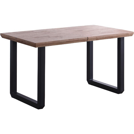 Table à manger rectangulaire extensible en bois coloris chêne miel pieds noir - longueur 140-220 x profondeur 80 x hauteur 77 cm - PEGANE-