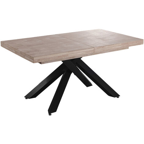 Table à manger rectangulaire extensible en bois coloris chêne miel / pieds noir - Longueur 160-240 x profondeur 90 x hauteur 76 cm -PEGANE-