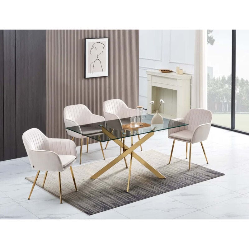 Table Repas jessica xxl gold verre transparent 180x90cm
